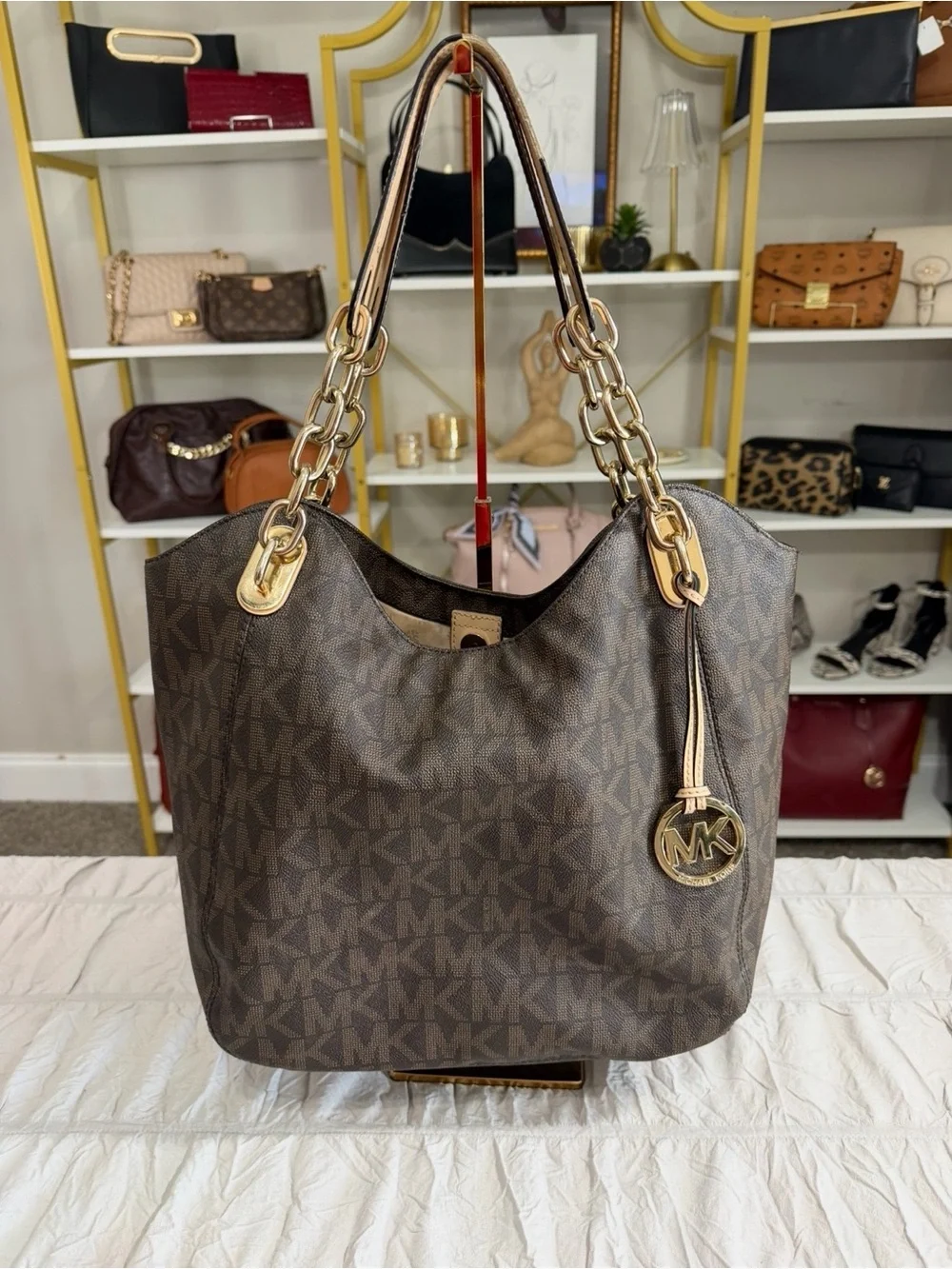 Michael Kors Lily Chain Brown Monogram Shoulder Bag